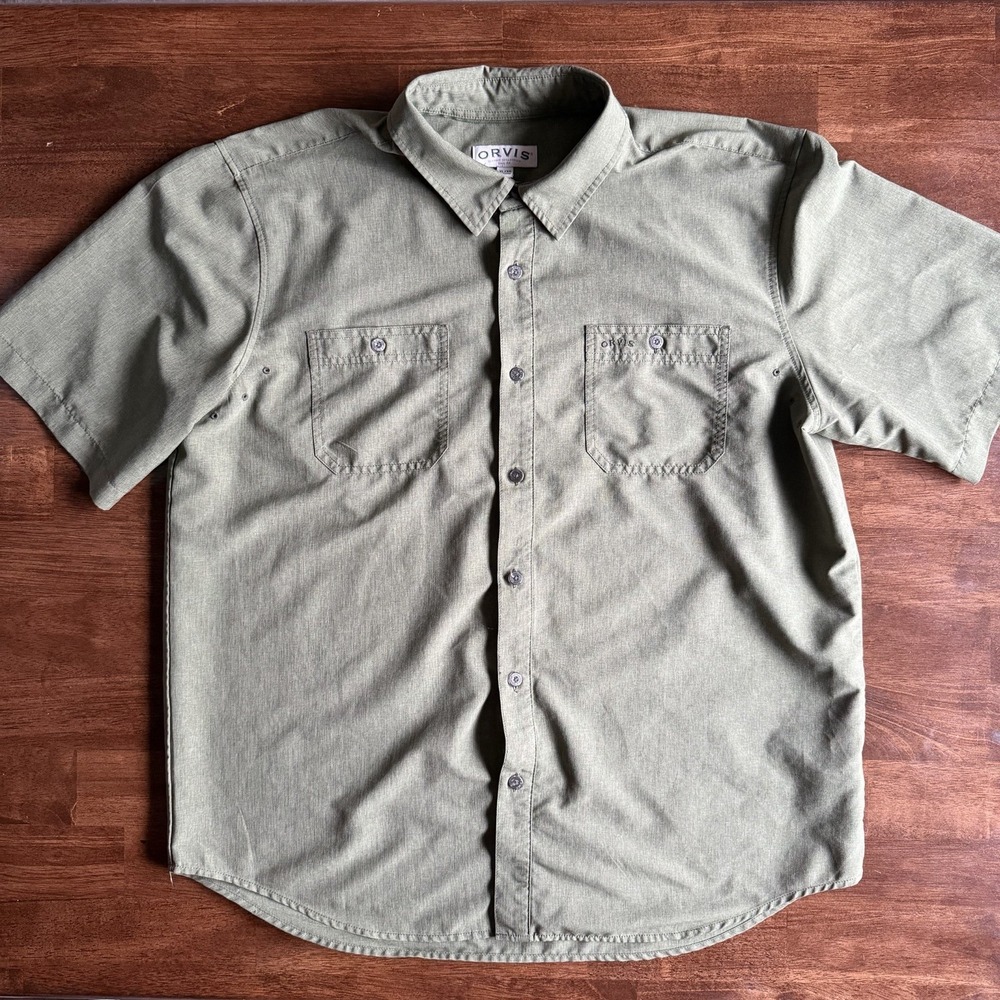 Orvis Men's Short Sleeve Olive Green Outdoor Shirt Size XL Breathable Vented